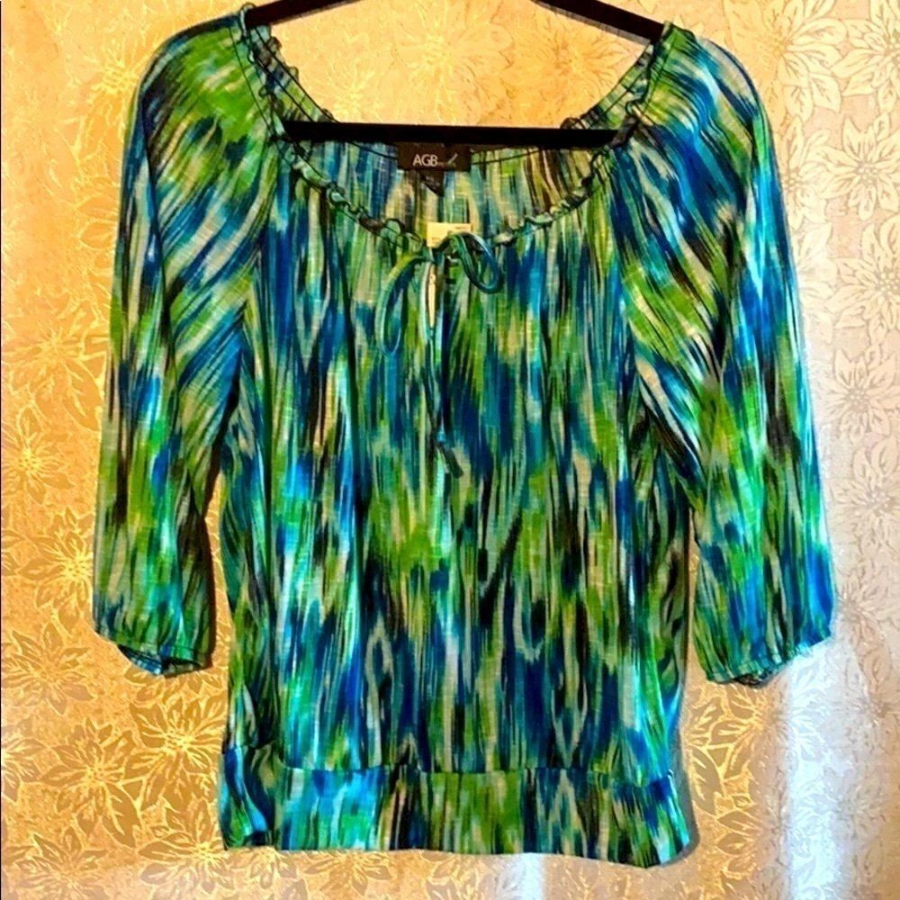 AGB Petite polished peasant top in blue an…
